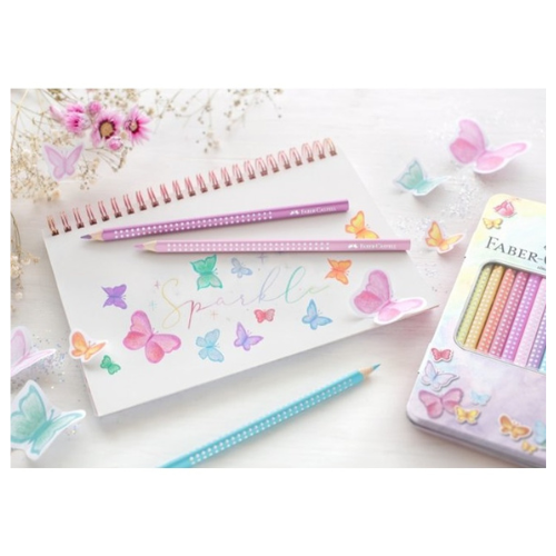 Faber Castell - Σετ 12 ξυλομπογιές σε μεταλλική κασετίνα - Sparkle Metal Pastell