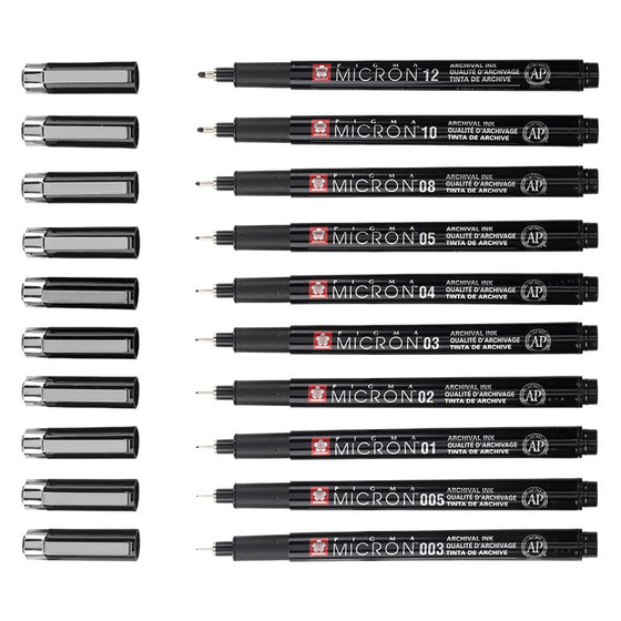 Sakura Black Edition - Πενάκια σχεδίου  Pigma Micron - 10 τεμάχια με θήκη